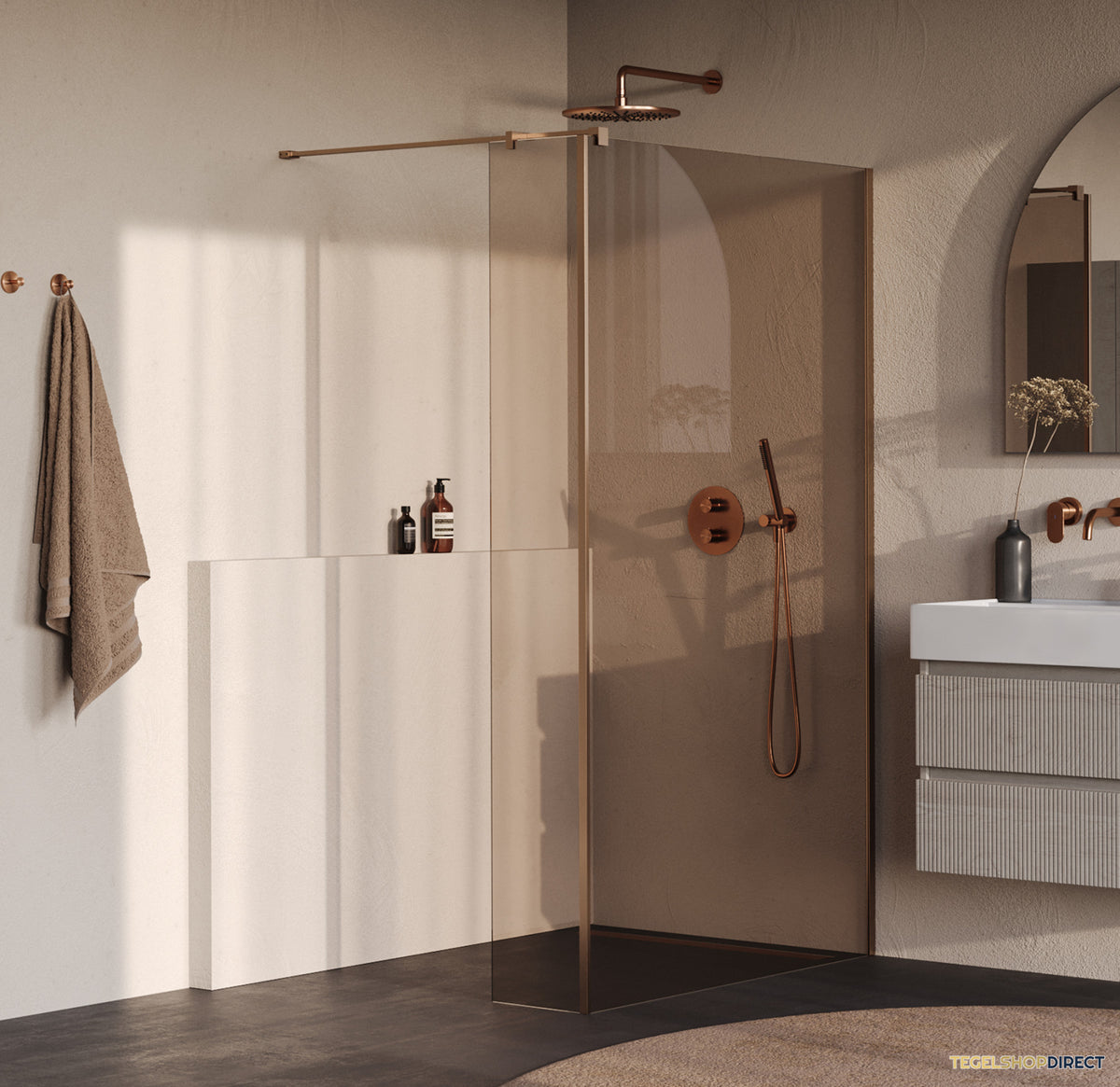 BRAUER Oblivion inloopdouche brons glas 120x200 met zijwand 30 incl. glascoating PVD koper geborsteld