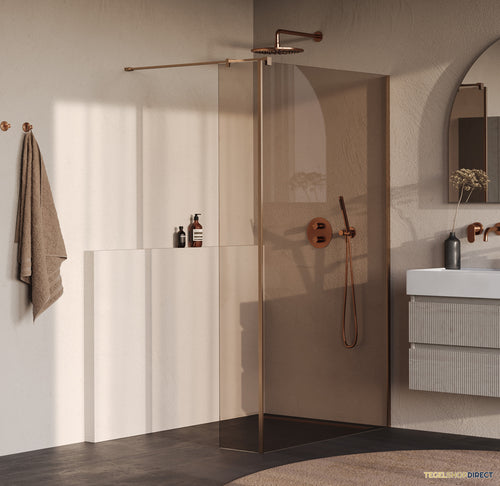 BRAUER Oblivion inloopdouche brons glas 120x200 met zijwand 30 incl. glascoating PVD koper geborsteld