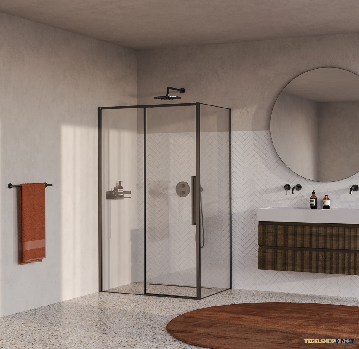 BRAUER Galactic Douchecabine Met Schuifdeur 120x90x200 Omkeerbaar Helder Glas Incl. Glascoating PVD Gunmetal Geborsteld – afbeelding 2