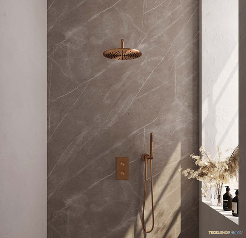 Inbouw Regendouche Set Brauer Copper Edition Gebogen Wanduitloop Ronde Hoofddouche 30 cm Koper