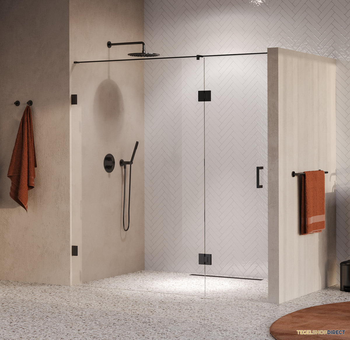 BRAUER Void nisdeur 2-delig helder glas 190x200 omkeerbaar met draaideur 70 aan glas incl. glascoating PVD gunmetal