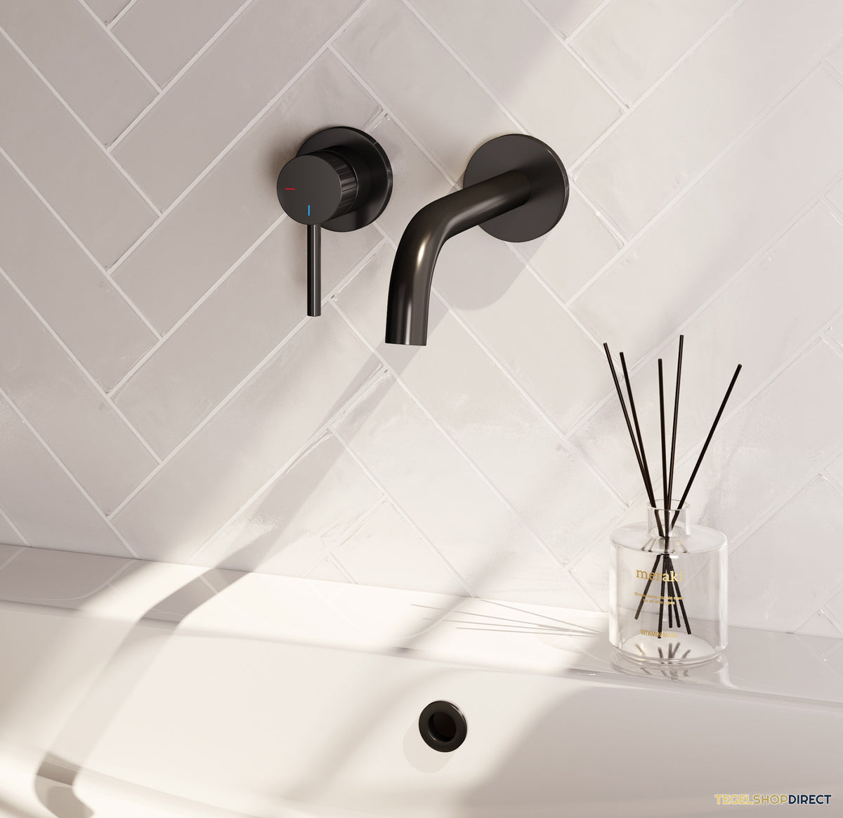 Brauer Stripe inbouw wastafelmengkraan met gebogen uitloop en rozetten model A2 mat zwart – afbeelding 2