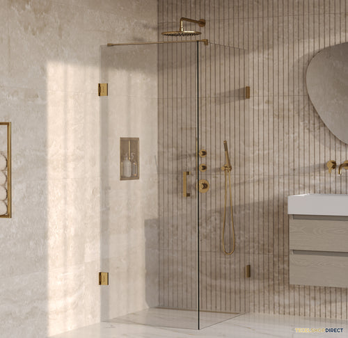 BRAUER Void douchecabine met draaideur helder glas 90x100x200 incl. glascoating PVD goud geborsteld