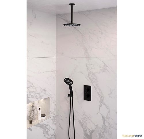 Inbouw Regendouche Set Brauer Black Edition Plafond Uitloop Ronde Hoofddouche 20 cm Met Handdouche 3 Standen Mat Zwart