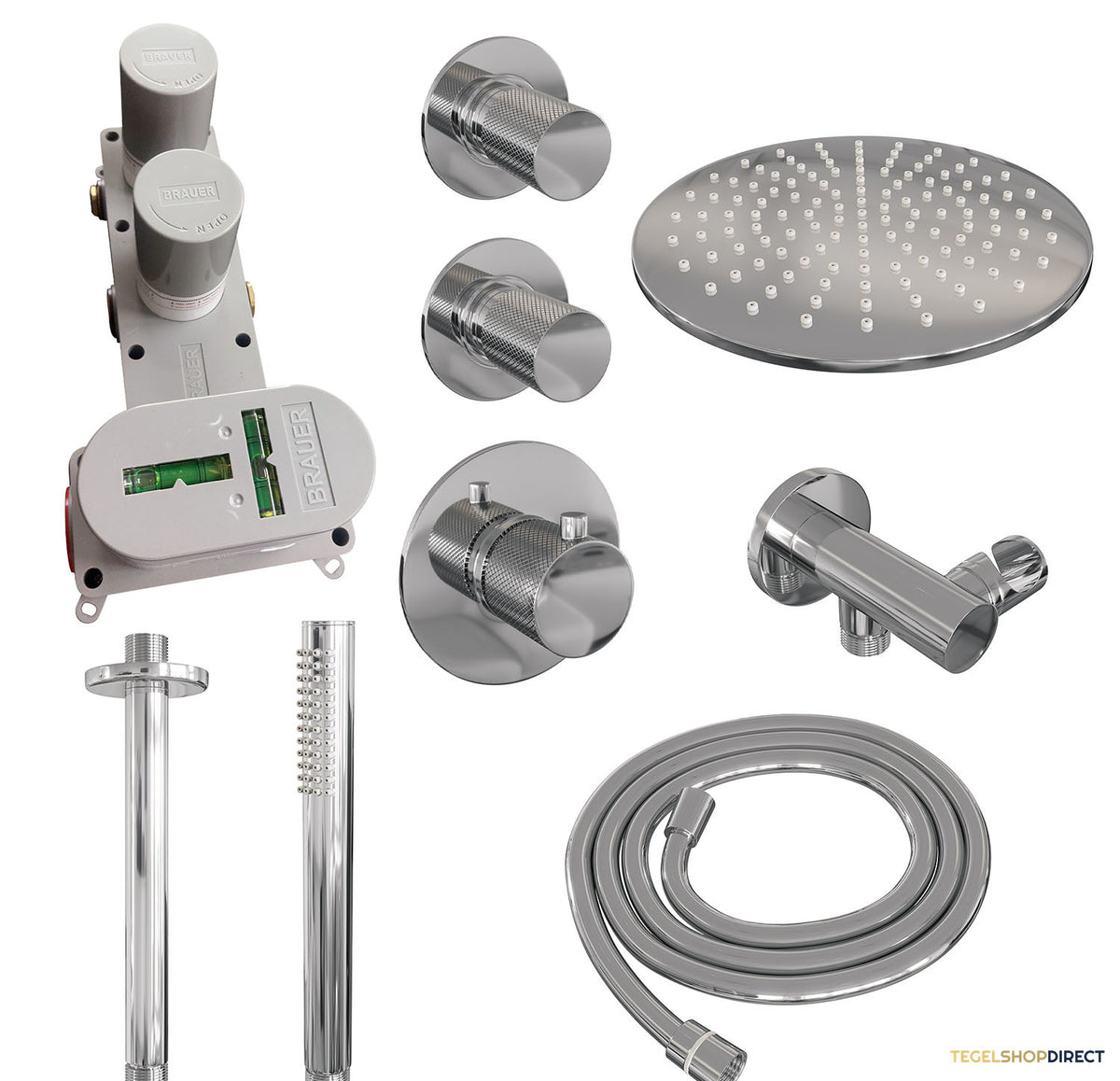 Regendoucheset Inbouw Brauer Chrome Carving Thermostatisch 30cm met Plafondarm en Handdouche Staaf Losse Stopkranen Chroom – afbeelding 4