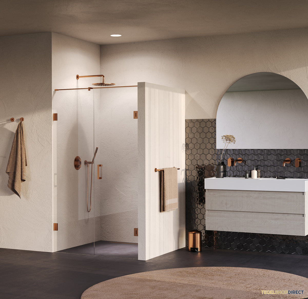BRAUER Void nisdeur 2-delig helder glas 120x200 omkeerbaar met draaideur 60 aan muur incl. glascoating PVD koper – afbeelding 2