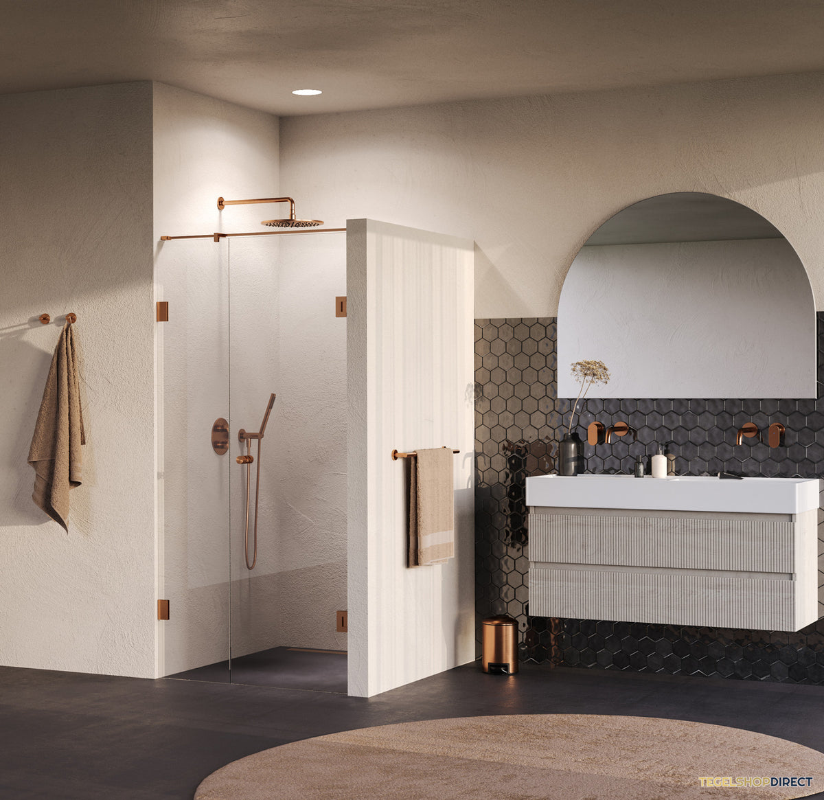 BRAUER Void Carving nisdeur 2-delig helder glas 100x200 omkeerbaar met draaideur 60 aan muur incl. glascoating PVD koper geborsteld – afbeelding 2
