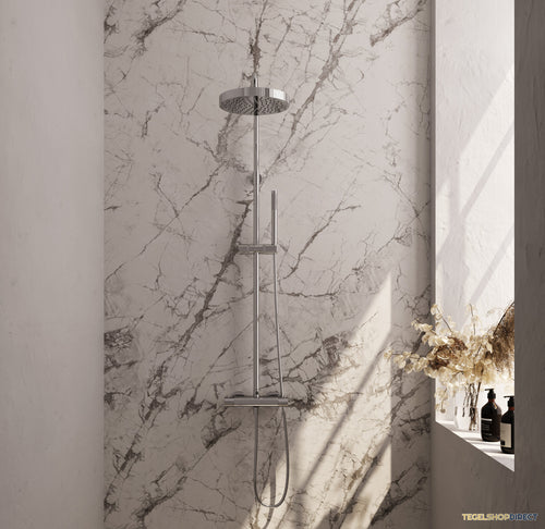 Brauer Stripe opbouw thermostatische regendouche SET 01 met 25 cm hoofddouche en staaf handdouche en doucheslang chroom