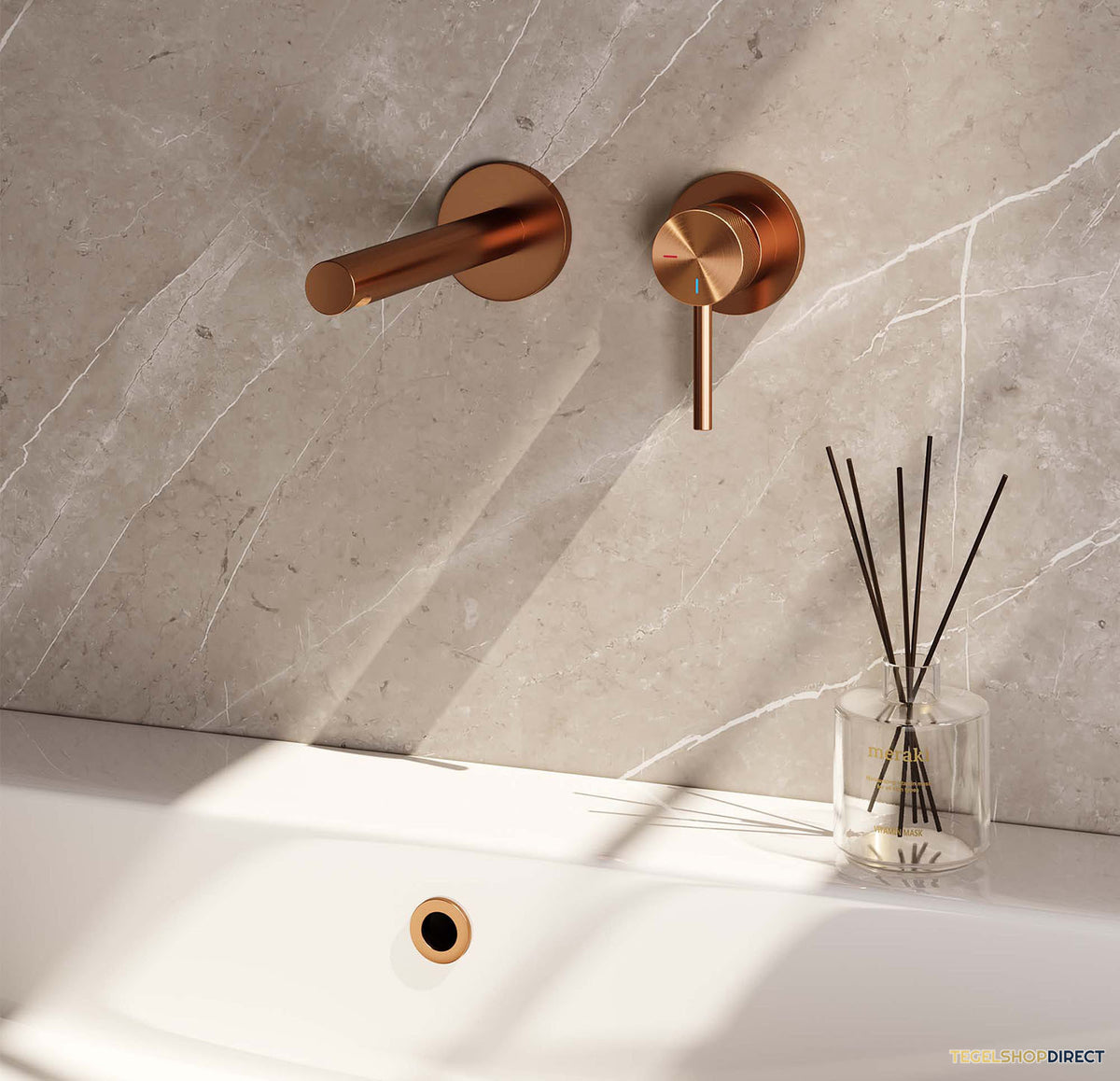 Inbouw Wastafelmengkraan Brauer Copper Carving Coldstart Rechte Uitloop Ronde Hendel Rechts Geborsteld Koper PVD Met Rozetten – afbeelding 2