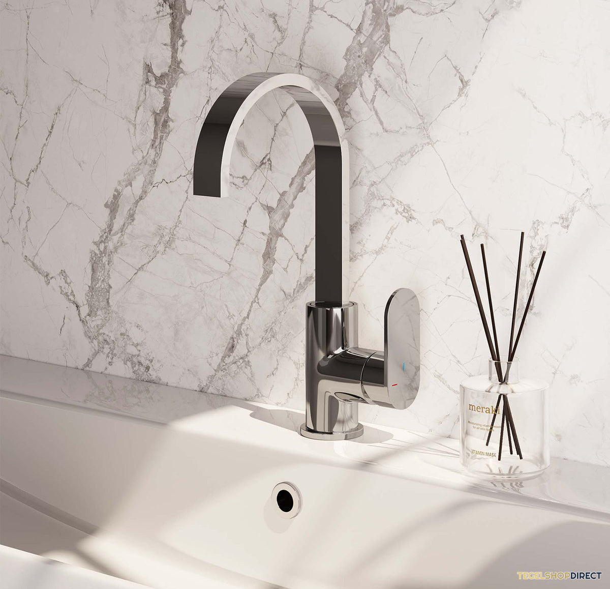 Wastafelmengkraan Brauer Chrome Edition Coldstart Opbouw Hoog Plat Gebogen Platte Hendel Chroom – afbeelding 2