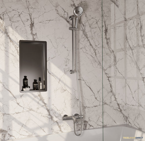 Brauer Stripe opbouw baddouche thermostaatkraan SET 02 met glijstang en 3-standen handdouche en doucheslang RVS-kleurig geborsteld PVD