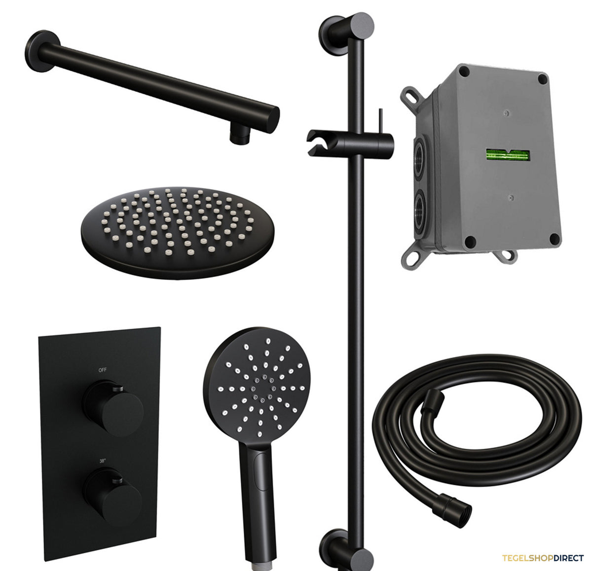 Inbouw Regendouche Set Brauer Black Edition Wanduitloop Ronde Hoofddouche 20 cm Met Glijstang en Handdouche 3 Standen Mat Zwart – afbeelding 2