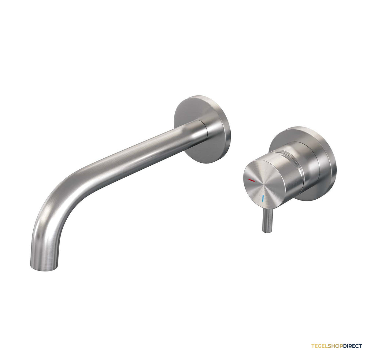 Inbouw Wastafelmengkraan Brauer Brushed Edition Coldstart Gebogen Uitloop Korte Ronde Hendel Rechts Geborsteld RVS PVD Met Rozetten