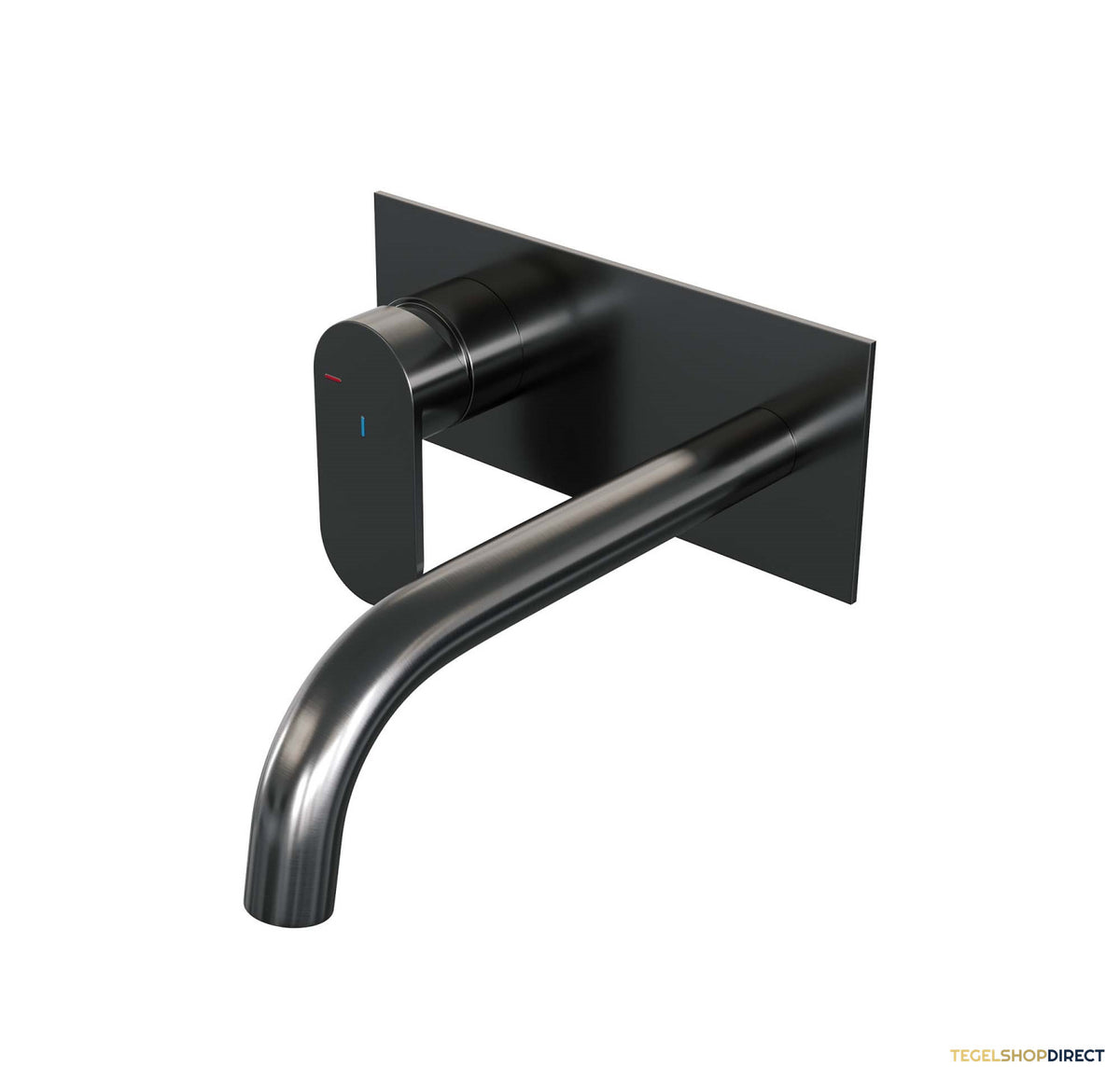 Inbouw Wastafelmengkraan Brauer Gunmetal Edition Coldstart Gebogen Uitloop Platte Hendel Links Geborsteld Gunmetal PVD Met Afdekplaat