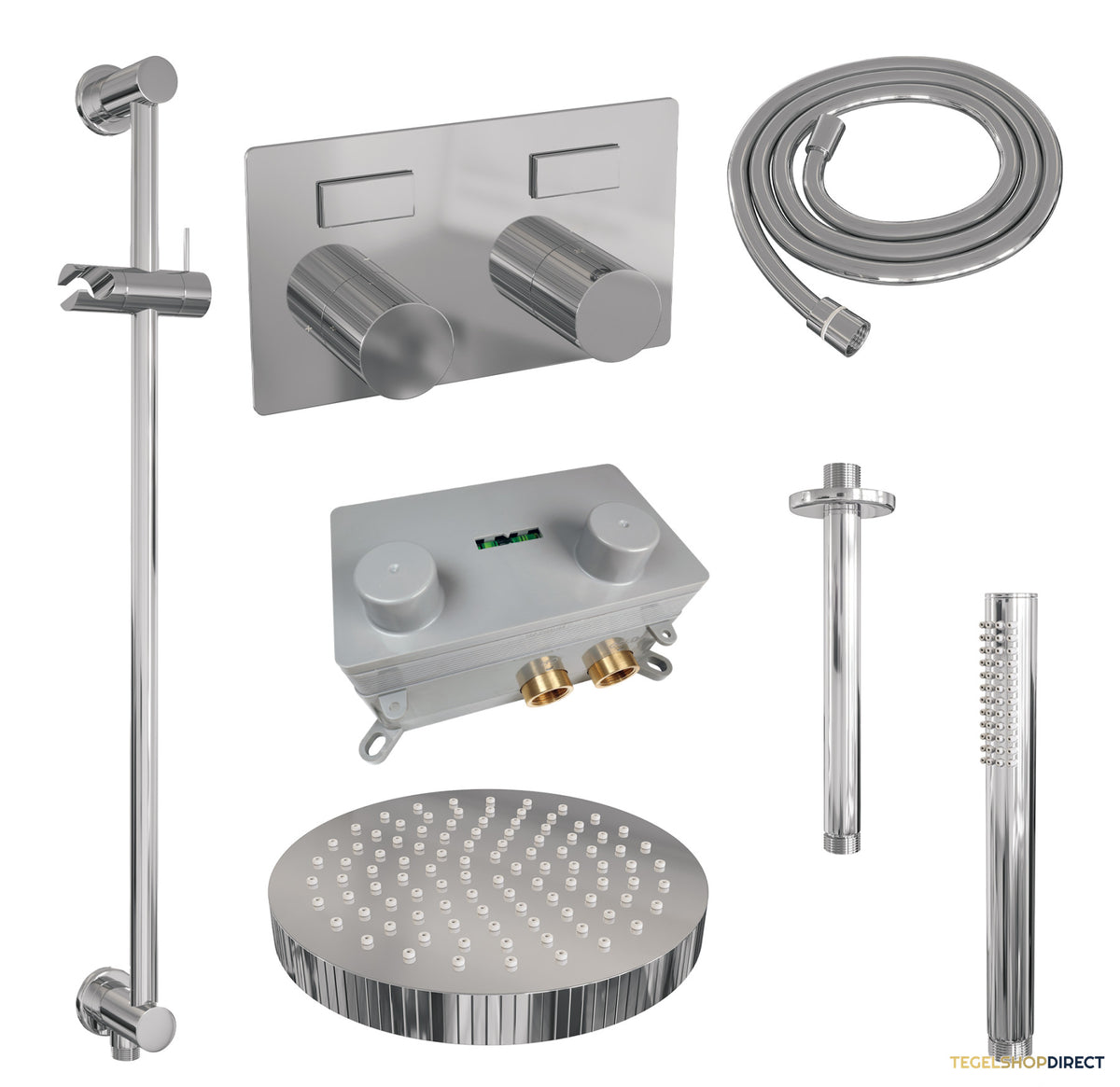 Brauer Stripe thermostatische inbouw regendouche met drukknoppen SET 33 met 25 cm douchekop en plafondarm en staaf handdouche en doucheslang en geintegreerde glijstang chroom – afbeelding 3