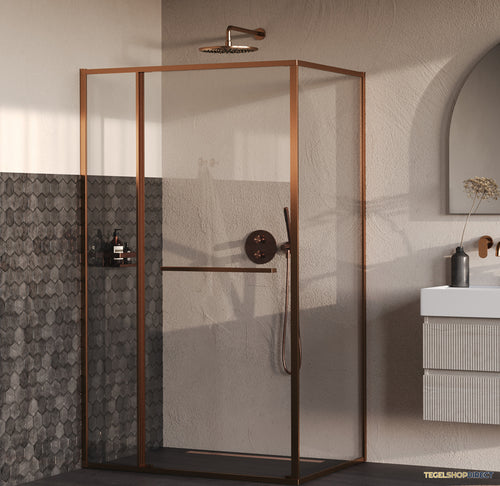 BRAUER Luminis Douchecabine 3-Delig Naar Binnen Draaiend 120x90x200 Omkeerbaar Helder Glas Incl. Glascoating PVD Koper Geborsteld