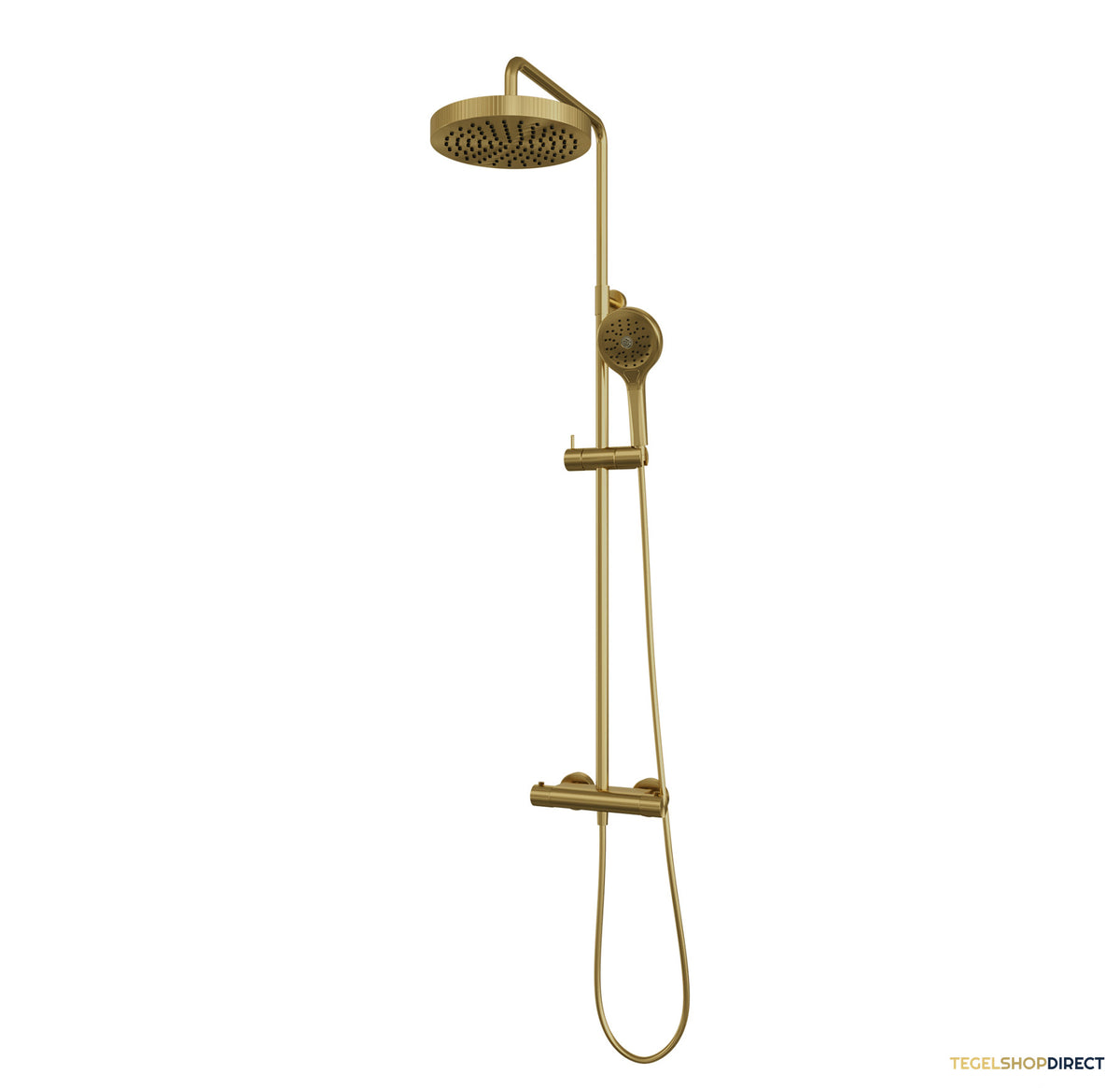 Brauer Stripe opbouw thermostatische regendouche SET 02 met 25 cm hoofddouche en 3-standen handdouche en doucheslang goud geborsteld PVD – afbeelding 3