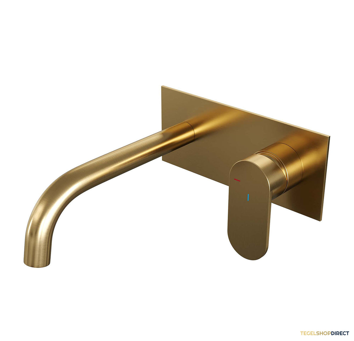 Inbouw Wastafelmengkraan Brauer Gold Edition Coldstart Gebogen Uitloop Platte Hendel Rechts Geborsteld Goud PVD Met Afdekplaat