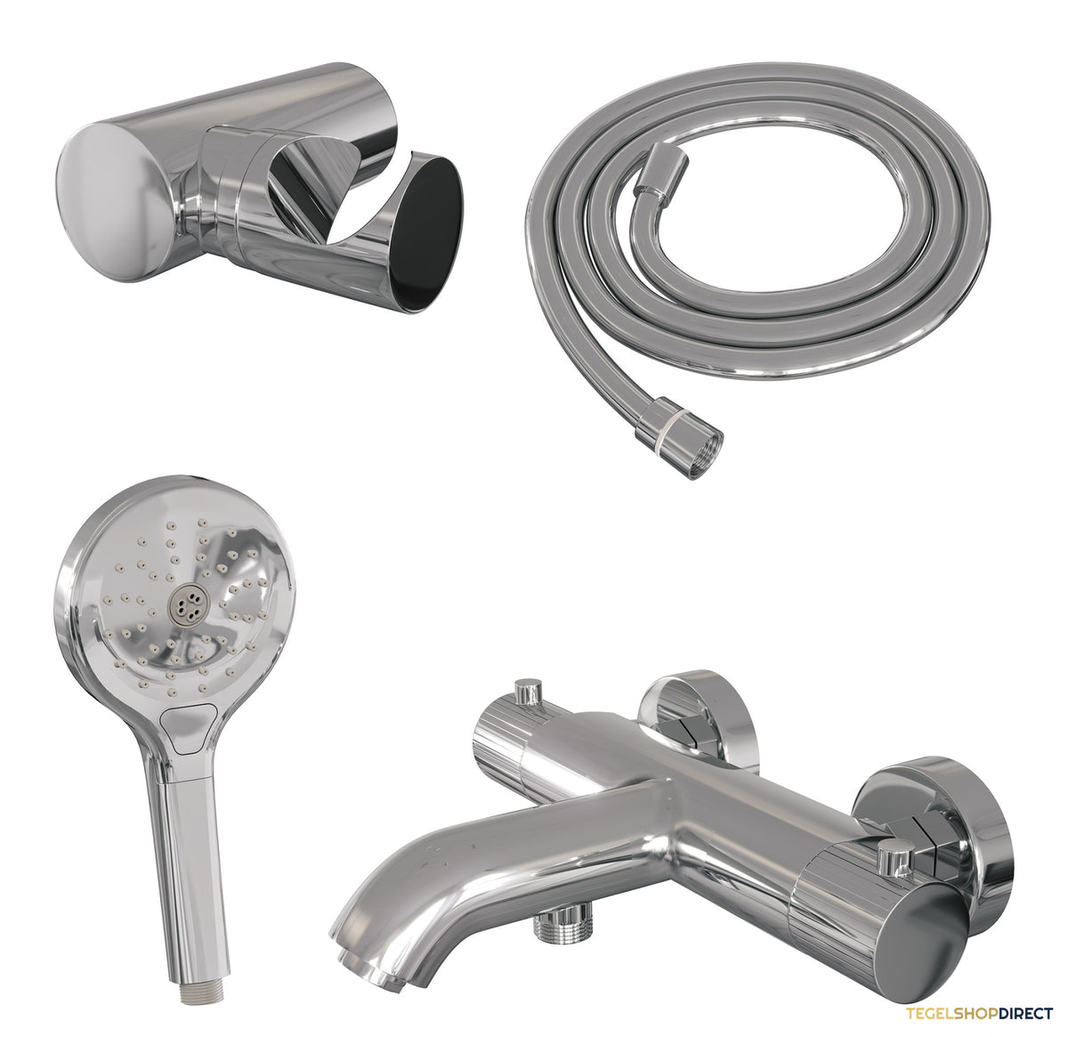 Brauer Stripe opbouw baddouche thermostaatkraan SET 04 met wandhouder en 3-standen handdouche en doucheslang chroom – afbeelding 2