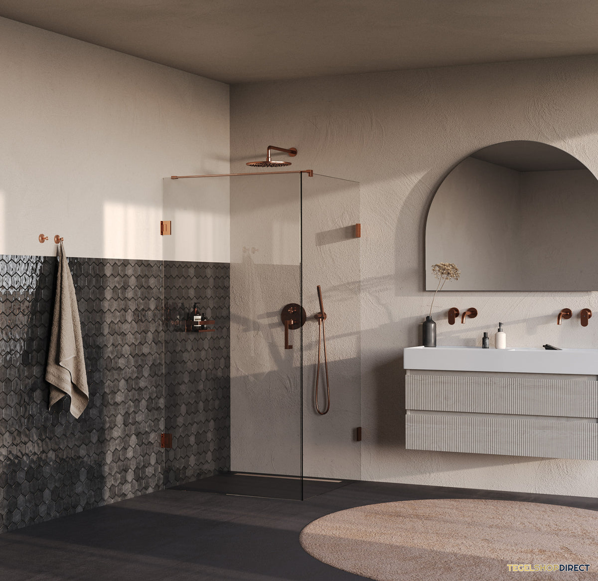 BRAUER Void douchecabine met draaideur helder glas 100x100x200 incl. glascoating PVD koper geborsteld – afbeelding 2