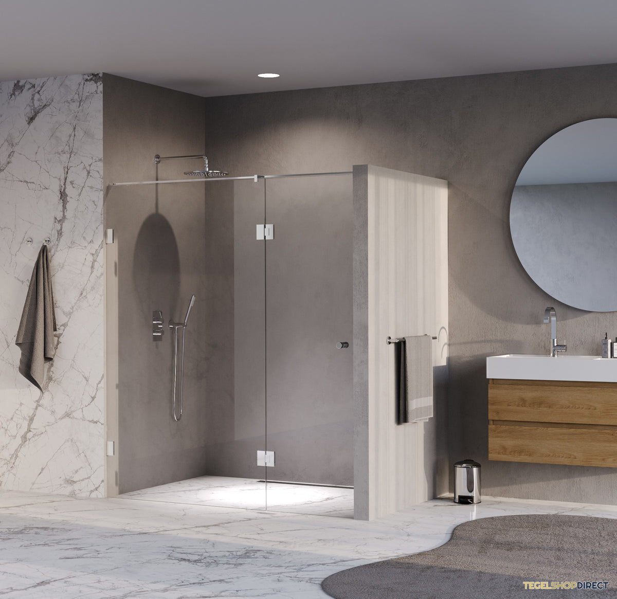 BRAUER Void Carving nisdeur 2-delig helder glas 170x200 omkeerbaar met draaideur 70 aan glas incl. glascoating chroom – afbeelding 2