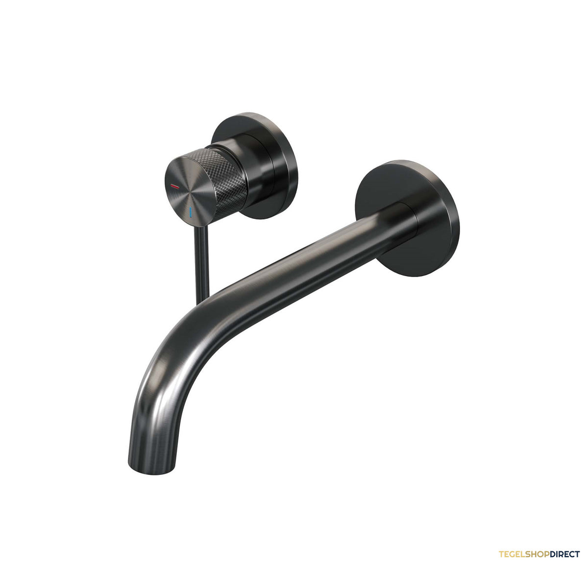Inbouw Wastafelmengkraan Brauer Gunmetal Carving Coldstart Gebogen Uitloop Ronde Hendel Links Geborsteld Gunmetal Met Rozetten