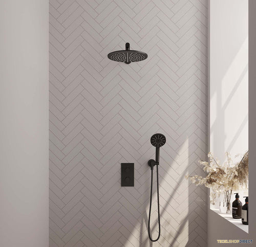 Inbouw Regendouche Set Brauer Black Edition Wanduitloop Ronde Hoofddouche 30 cm Met Handdouche 3 Standen Mat Zwart
