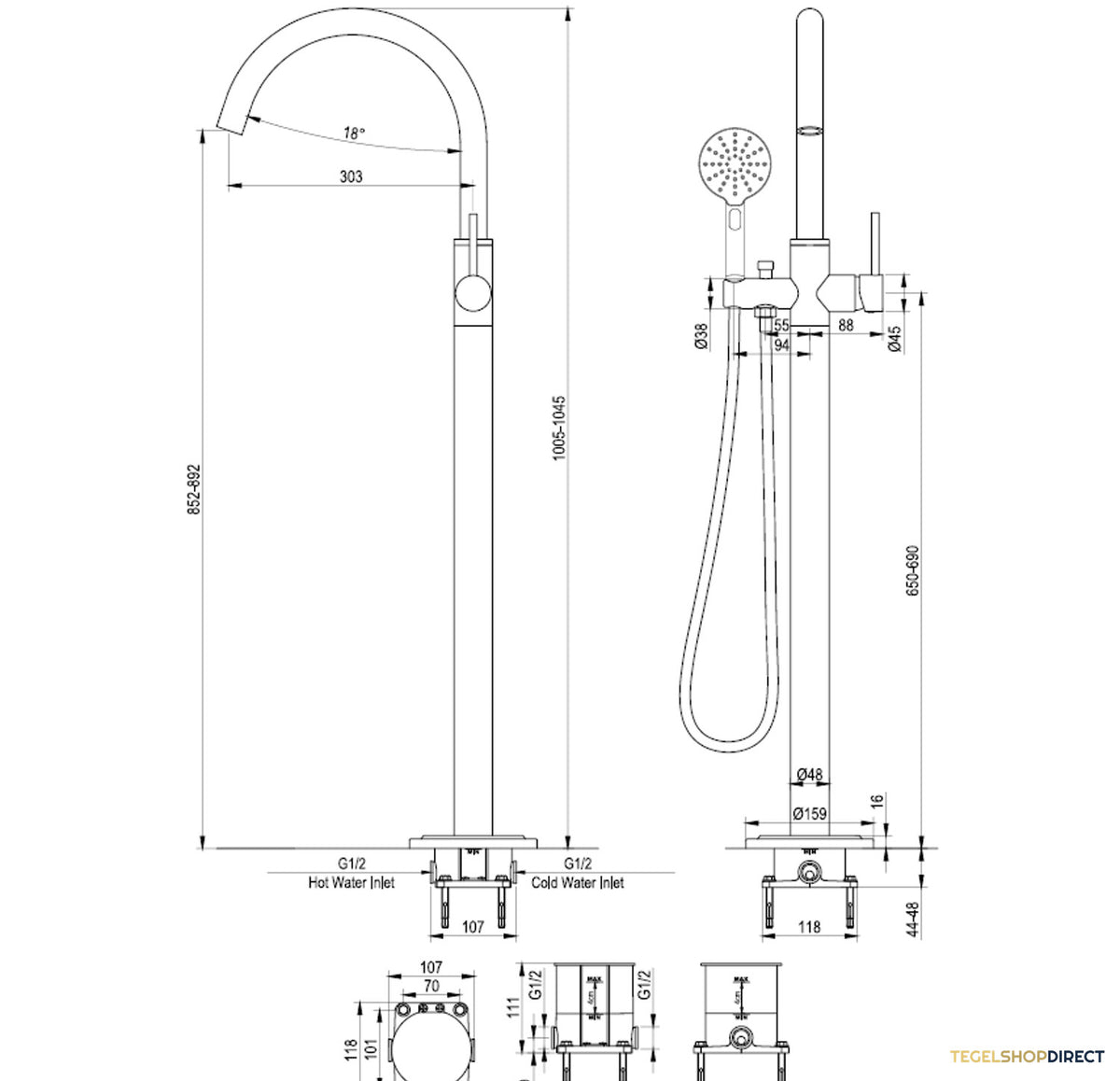 Badkraan Vrijstaand Brauer Gold Edition met Handdouche 3-Standen Geborsteld Goud – afbeelding 5