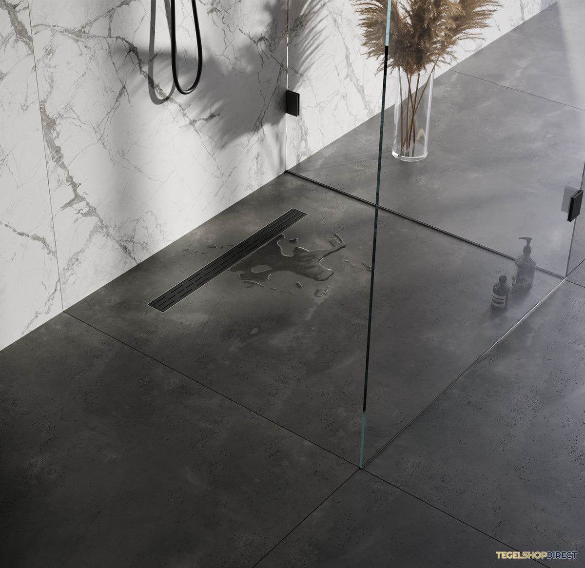 Brauer StanDrain Douchegoot Zwart Flens 80x7 cm Inclusief Sifon En Haarfilter – afbeelding 2