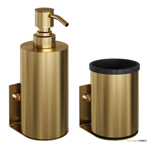 Zeepdispenser en Beker BRAUER Model A Incl. Wand Ophanging en Magnetisch opzetvlak Geborsteld Goud