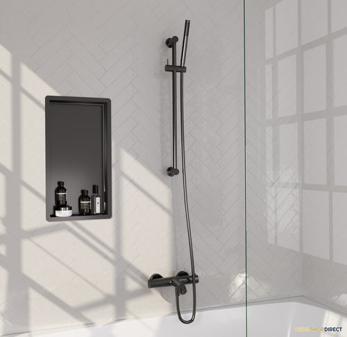 Brauer Stripe opbouw baddouche thermostaatkraan SET 01 met glijstang en staaf handdouche en doucheslang gunmetal geborsteld PVD