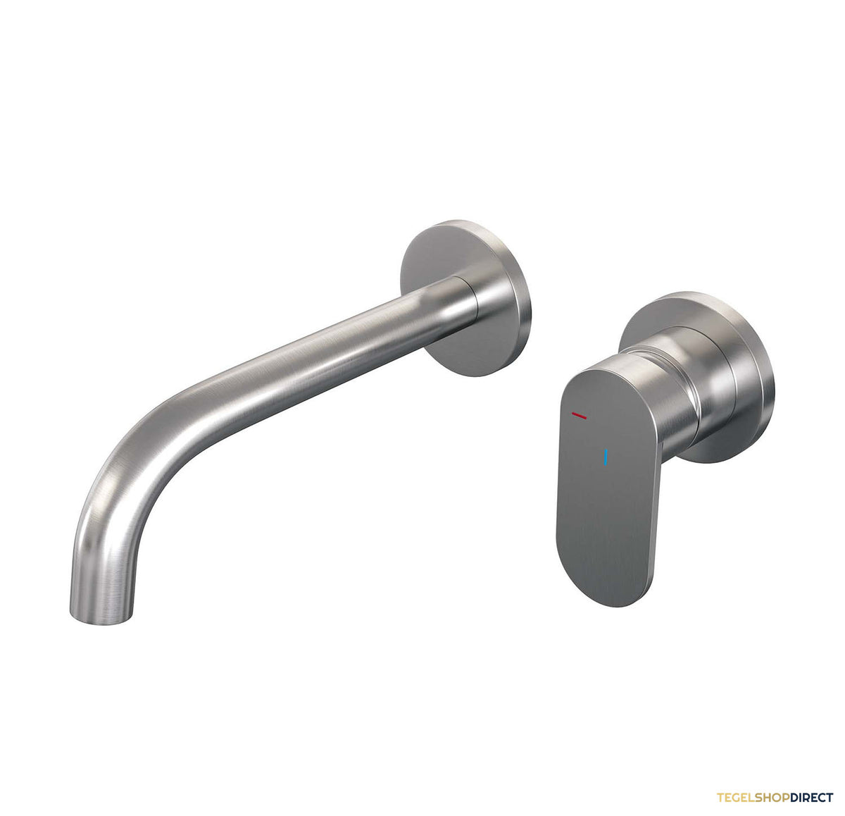 Inbouw Wastafelmengkraan Brauer Brushed Edition Coldstart Gebogen Uitloop Platte Hendel Rechts Geborsteld RVS PVD Met Rozetten