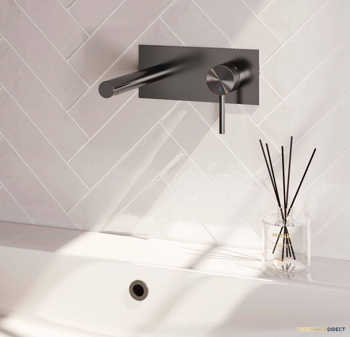 Inbouw Wastafelmengkraan Brauer Gunmetal Carving Coldstart Rechte Uitloop Ronde Hendel Rechts Geborsteld Gunmetal Met Afdekplaat – afbeelding 2