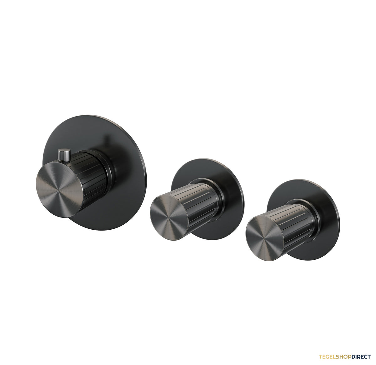 Brauer Stripe thermostatische inbouw badkraan SET 02 met uitloop en 3-standen handdouche en doucheslang en wandaansluitbocht gunmetal geborsteld PVD – afbeelding 3