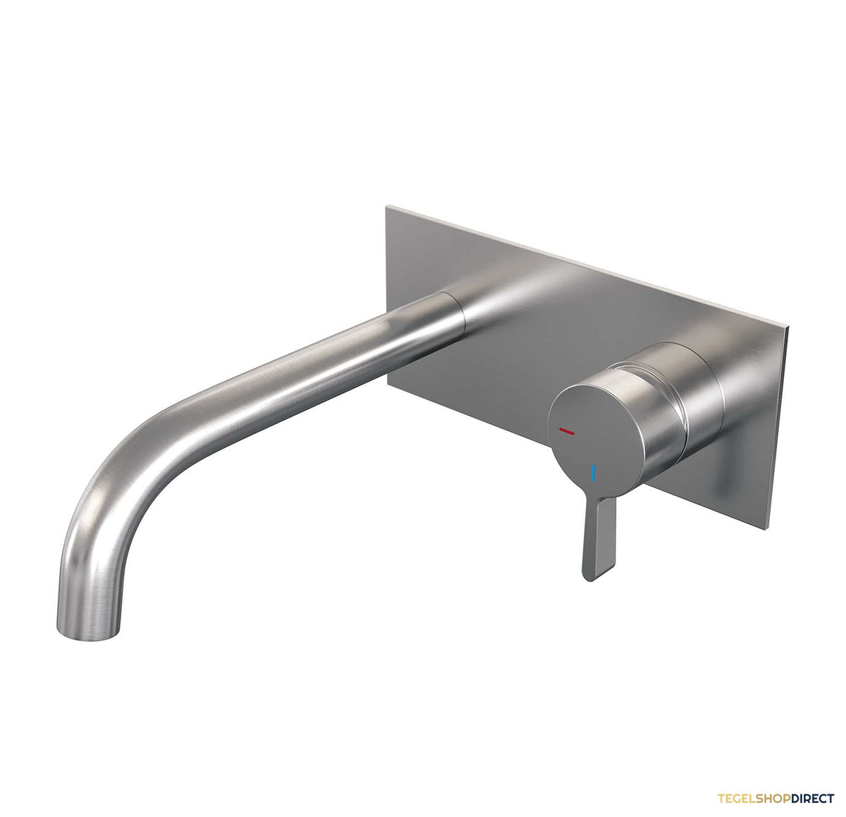 Inbouw Wastafelmengkraan Brauer Brushed Edition Coldstart Gebogen Uitloop Halfronde Hendel Rechts Geborsteld RVS PVD Met Afdekplaat