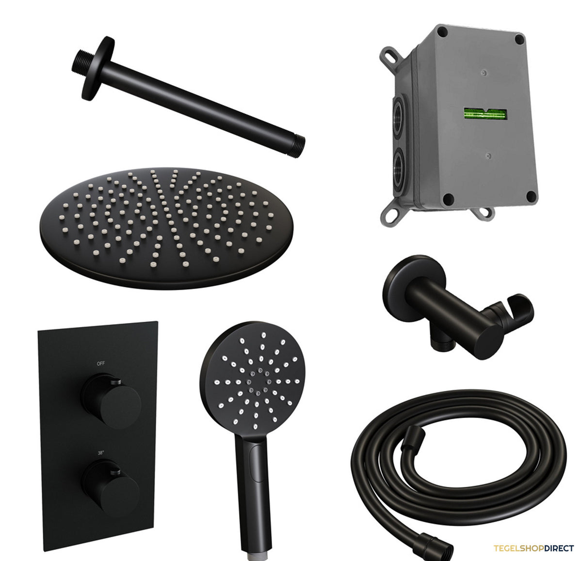Inbouw Regendouche Set Brauer Black Edition Plafond Uitloop Ronde Hoofddouche 30 cm Met Handdouche 3 Standen Mat Zwart – afbeelding 2