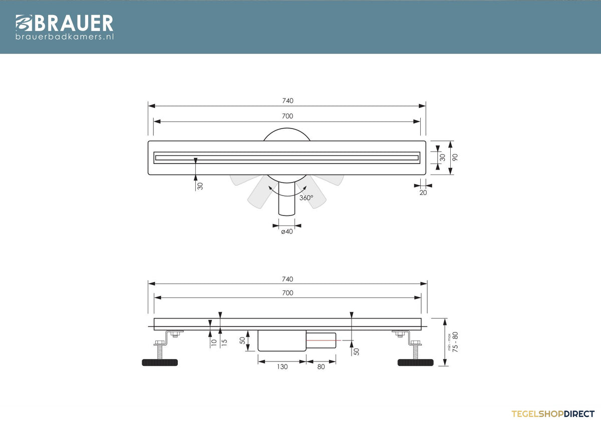 Douchegoot Brauer RR 700 Flens 70 cm Draaibare Sifon Geborsteld RVS – afbeelding 4