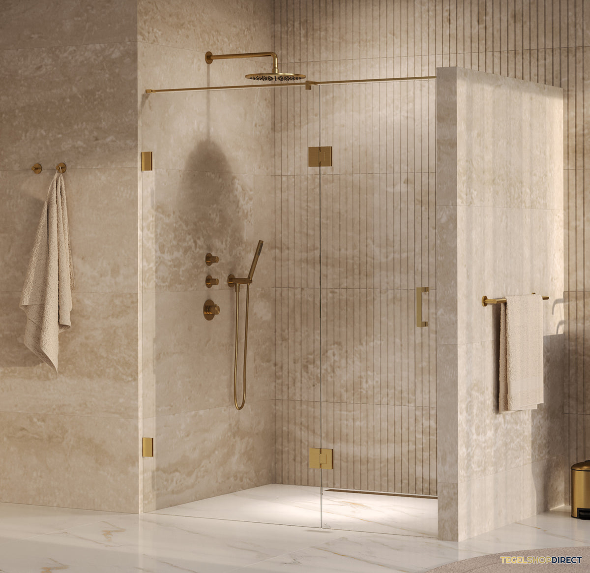 BRAUER Void nisdeur 2-delig helder glas 150x200 omkeerbaar met draaideur 70 aan glas incl. glascoating PVD goud