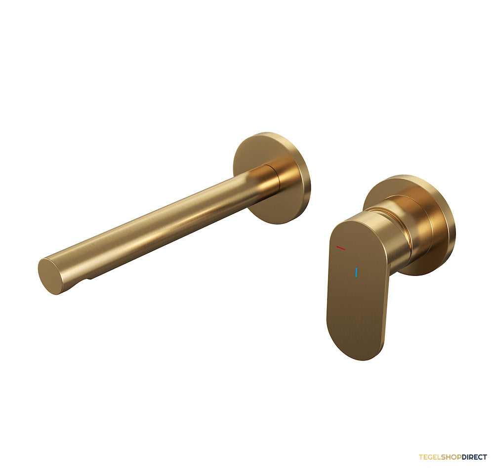 Inbouw Wastafelmengkraan Brauer Gold Edition Coldstart Rechte Uitloop Platte Hendel Rechts Geborsteld Goud PVD Met Rozetten