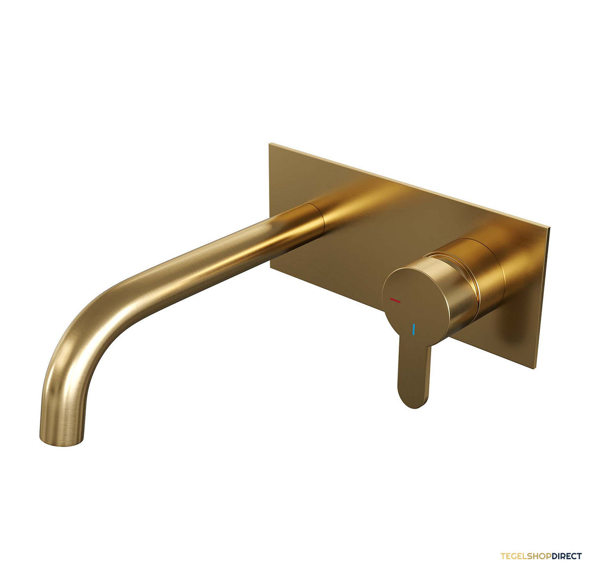 Inbouw Wastafelmengkraan Brauer Gold Edition Coldstart Gebogen Uitloop Korte Platte Hendel Rechts Geborsteld Goud PVD Met Afdekplaat