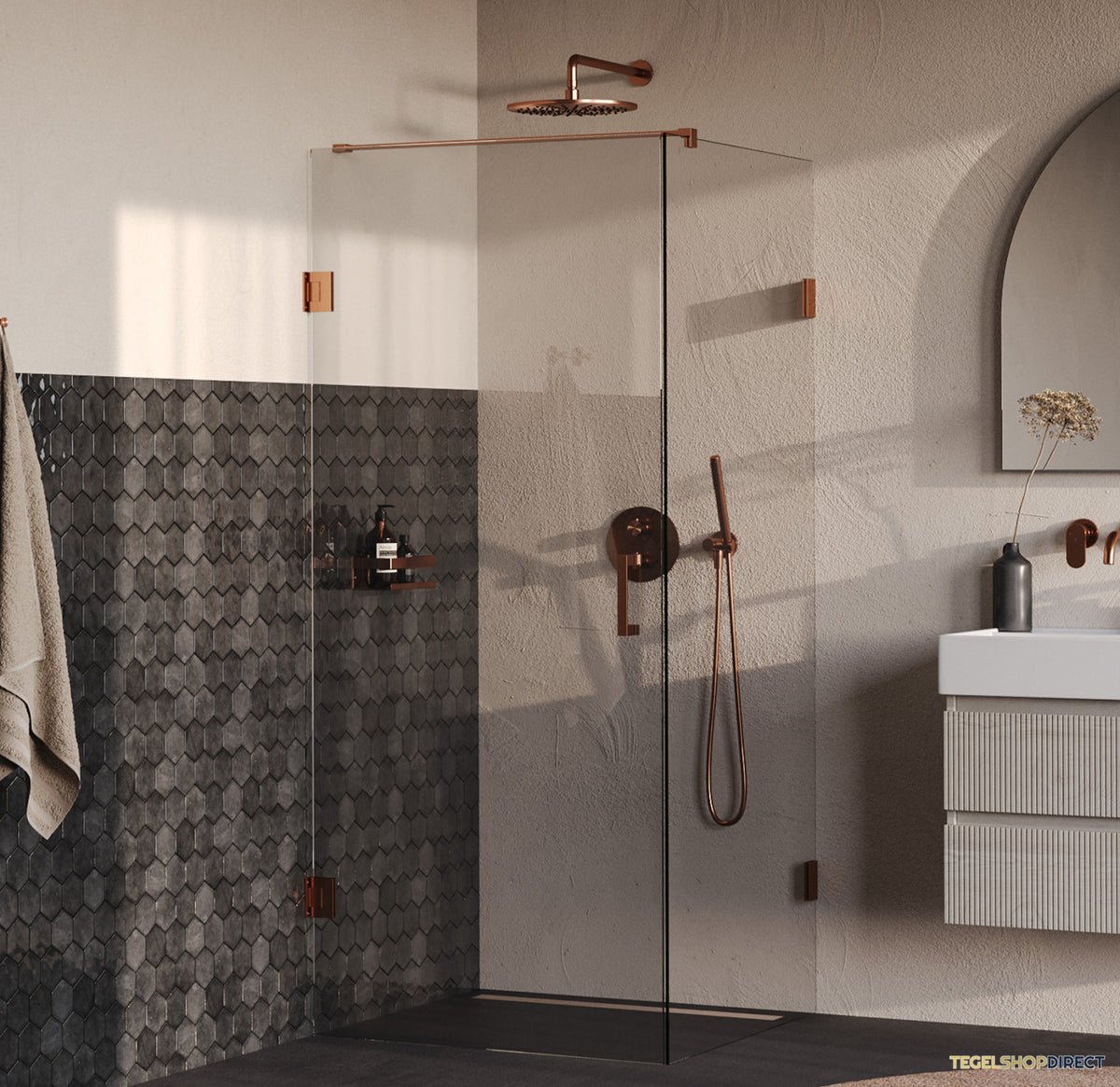 BRAUER Void douchecabine met draaideur helder glas 80x80x200 incl. glascoating PVD koper geborsteld