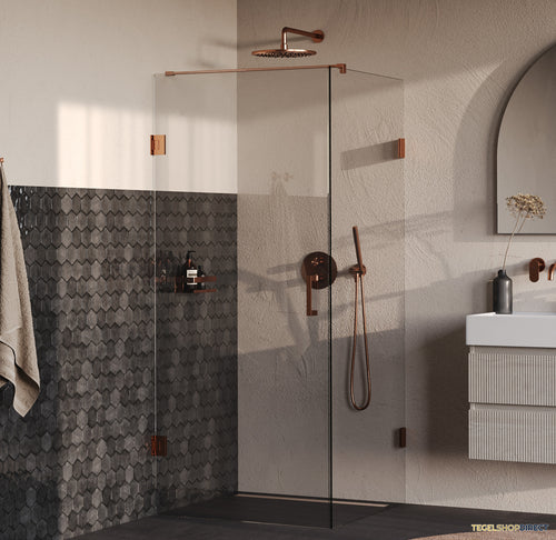 BRAUER Void douchecabine met draaideur helder glas 80x80x200 incl. glascoating PVD koper geborsteld