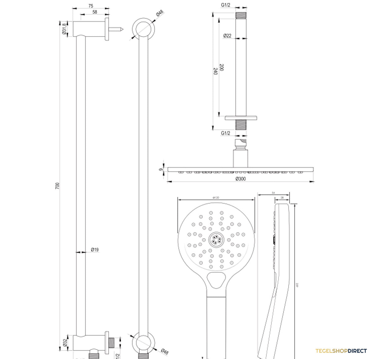 Thermostatische Inbouw Regendouche Brauer Carving Edition Met Drukknoppen SET 72 Met 30 cm Douchekop En Plafondarm En Staaf 3-Standen Handdouche En Doucheslang En Geintergreerde Glijstang RVS Geborsteld PVD – afbeelding 11