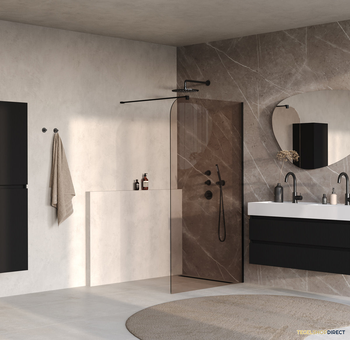 BRAUER Orion inloopdouche brons glas 120x200 incl. glascoating Mat Zwart – afbeelding 2