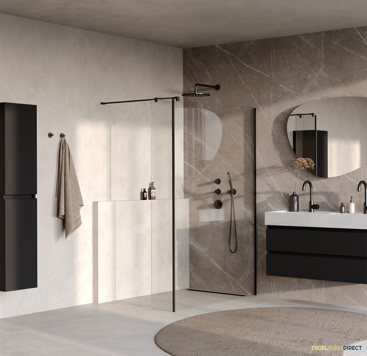 BRAUER Oblivion inloopdouche helder glas 130x200 met zijwand 40 incl. glascoating mat zwart – afbeelding 2