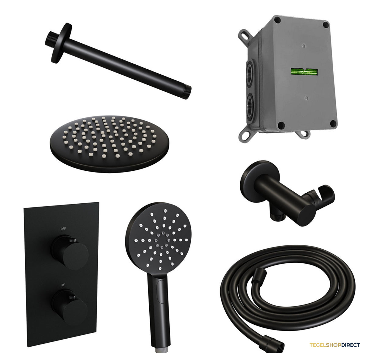 Inbouw Regendouche Set Brauer Black Edition Plafond Uitloop Ronde Hoofddouche 20 cm Met Handdouche 3 Standen Mat Zwart – afbeelding 3