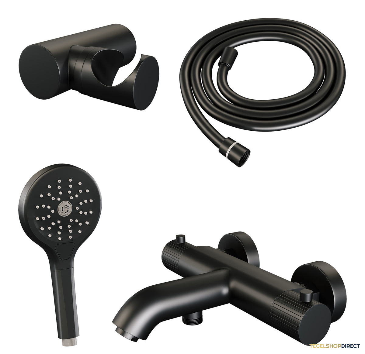 Brauer Stripe opbouw baddouche thermostaatkraan SET 04 met wandhouder en 3-standen handdouche en doucheslang mat zwart – afbeelding 2