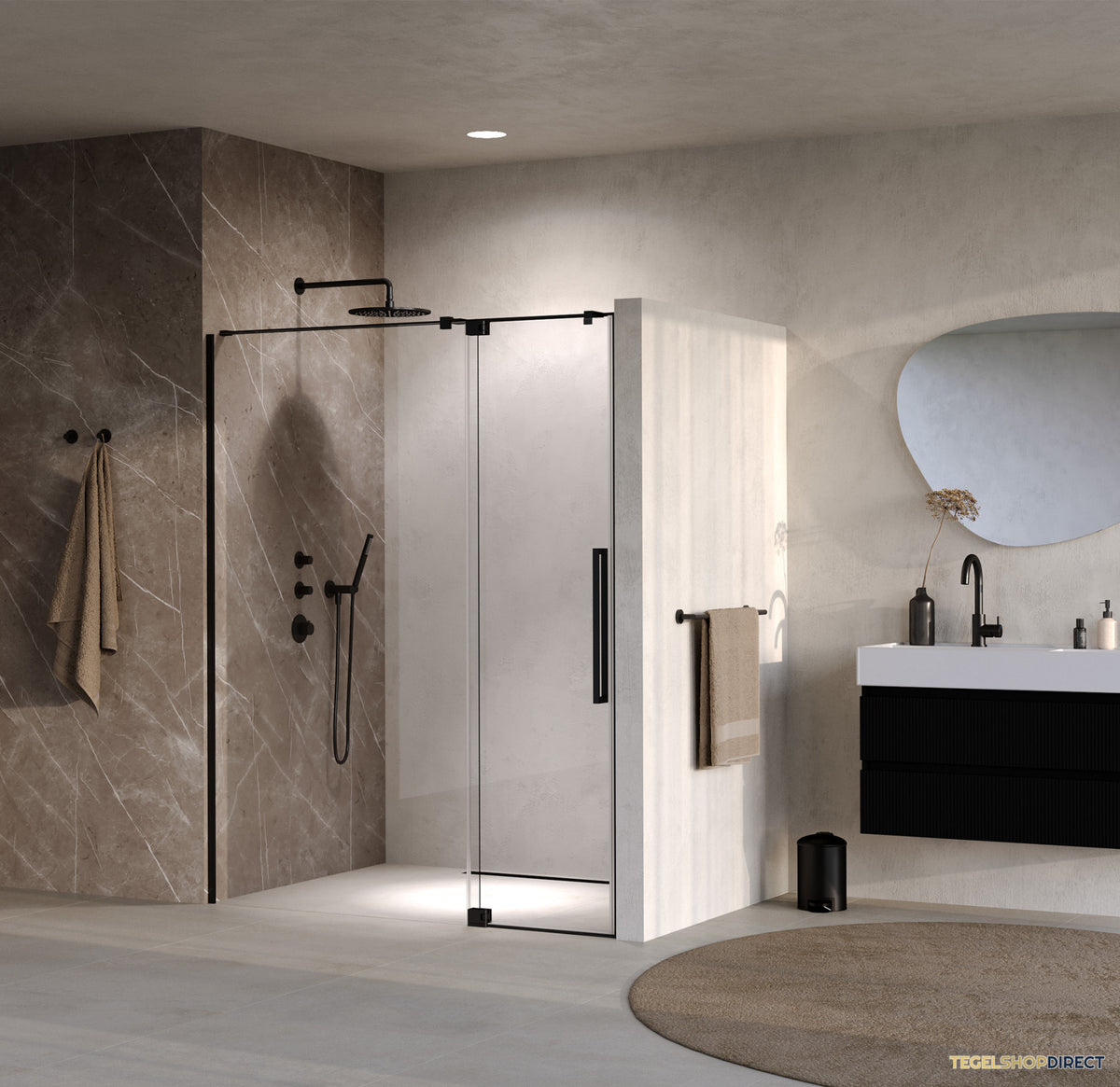BRAUER Stellar nisdeur 2-delig draaiend helder glas 140x200 omkeerbaar incl. glascoating mat zwart – afbeelding 2