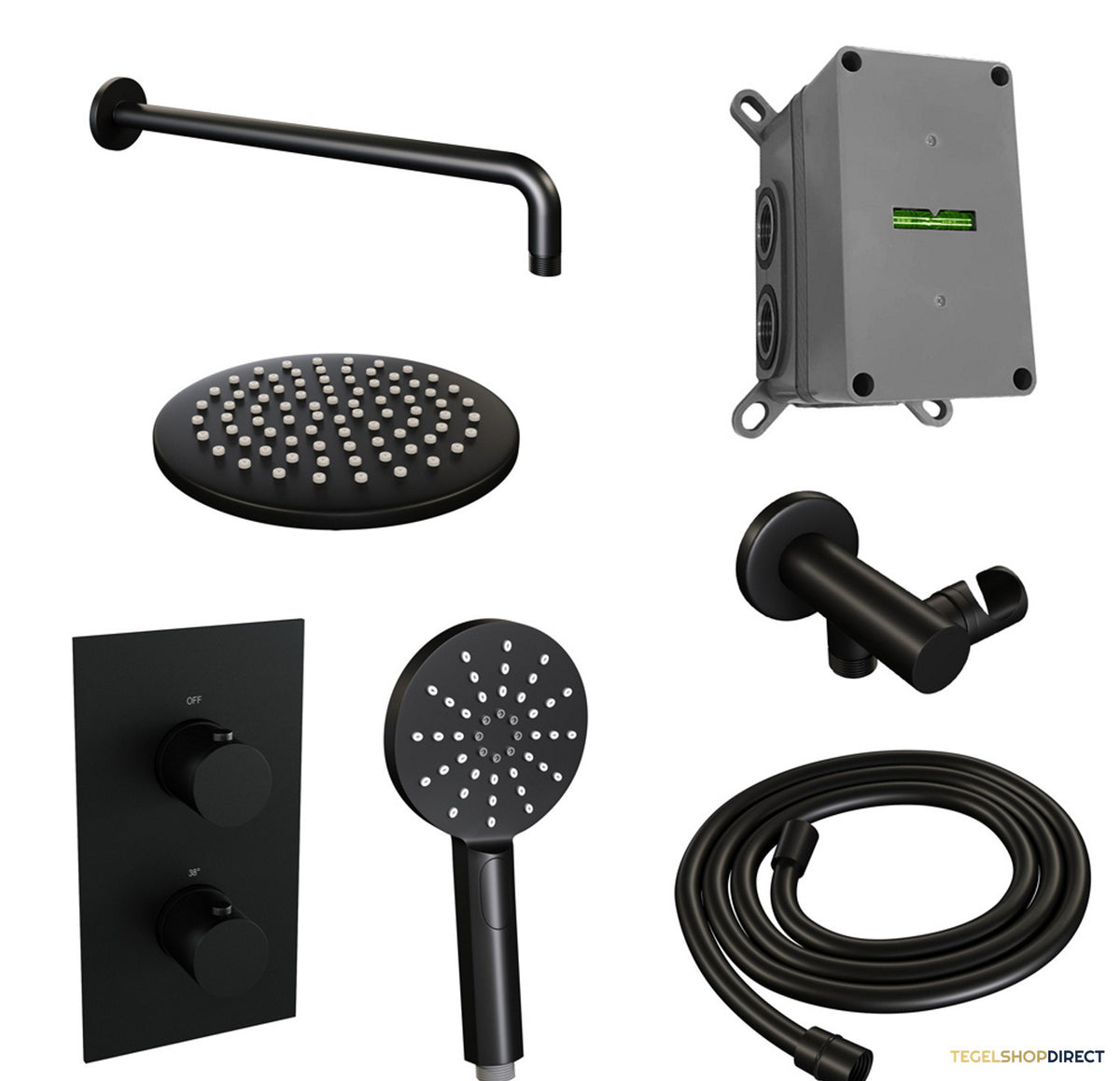 Inbouw Regendouche Set Brauer Black Edition Gebogen Wanduitloop Ronde Hoofddouche 20 cm Met Handdouche 3 Standen Mat Zwart – afbeelding 2