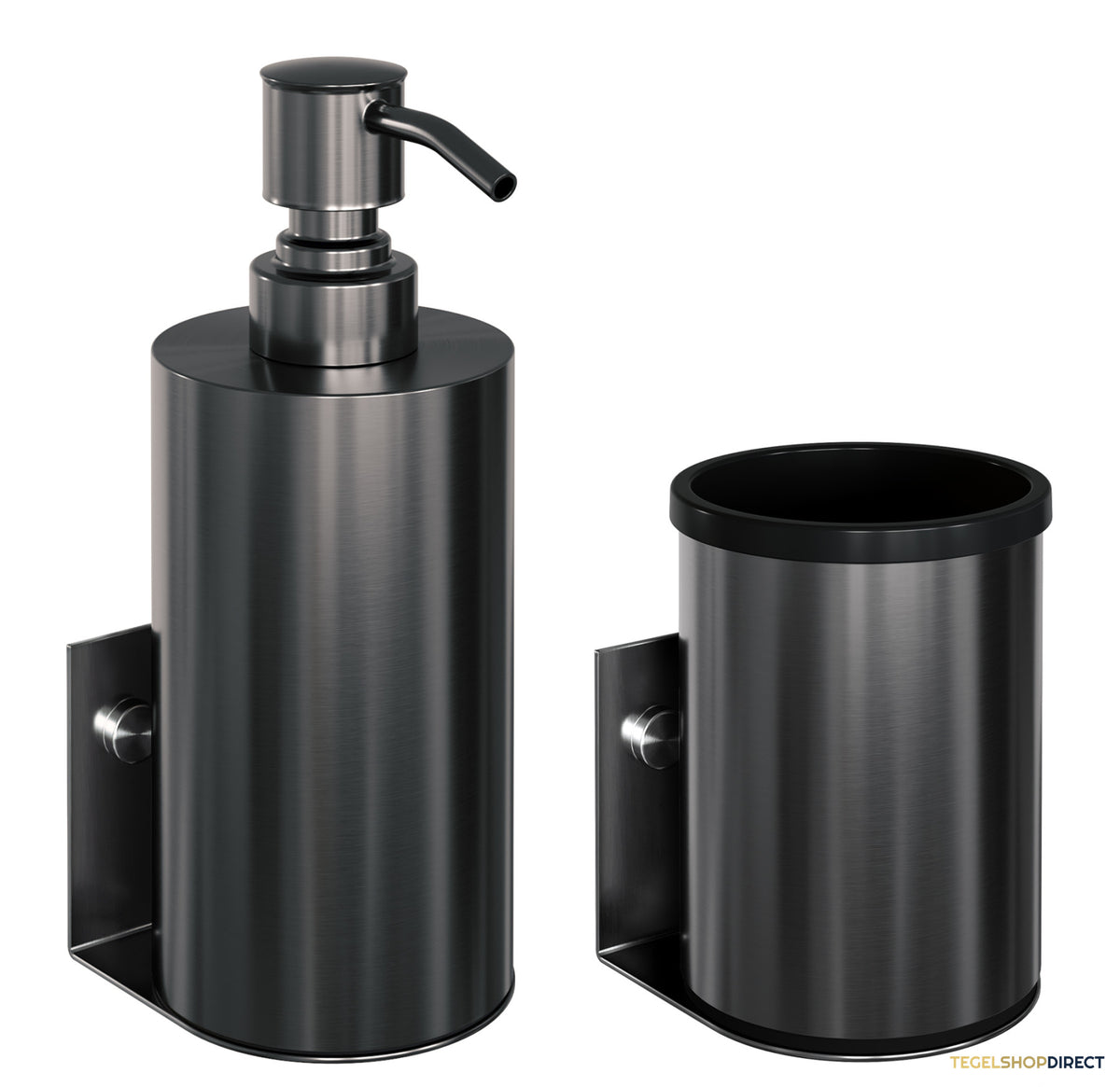 Zeepdispenser en Beker BRAUER Model A Incl. Wand Ophanging en Magnetisch opzetvlak Geborsteld Gunmetal